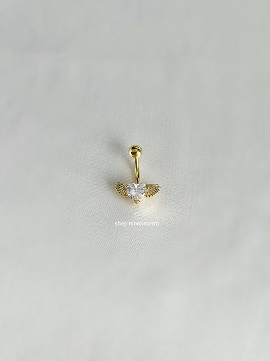 Gold Angel Wing Heart Belly Ring