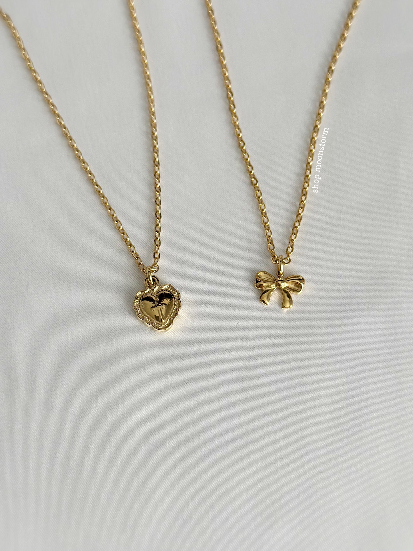 Gold Ribbon Bow & Heart Necklace Pack (Set of Two)