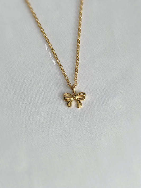 Gold Ribbon Bow Necklace