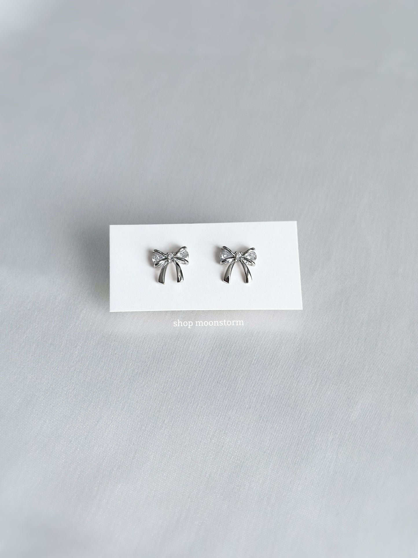 Silver Sparkle Ribbon Bow Stud Earrings