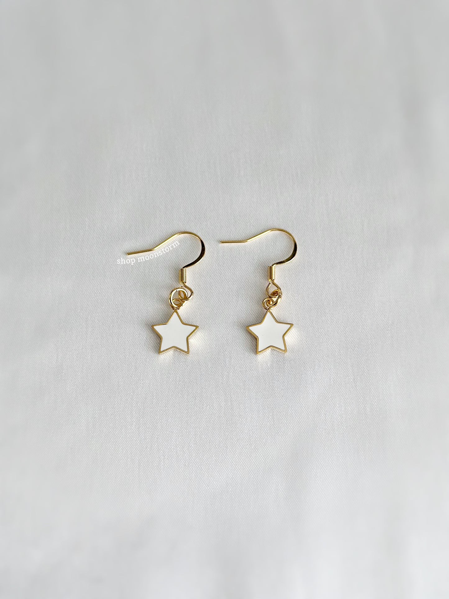 Gold White Star Earrings