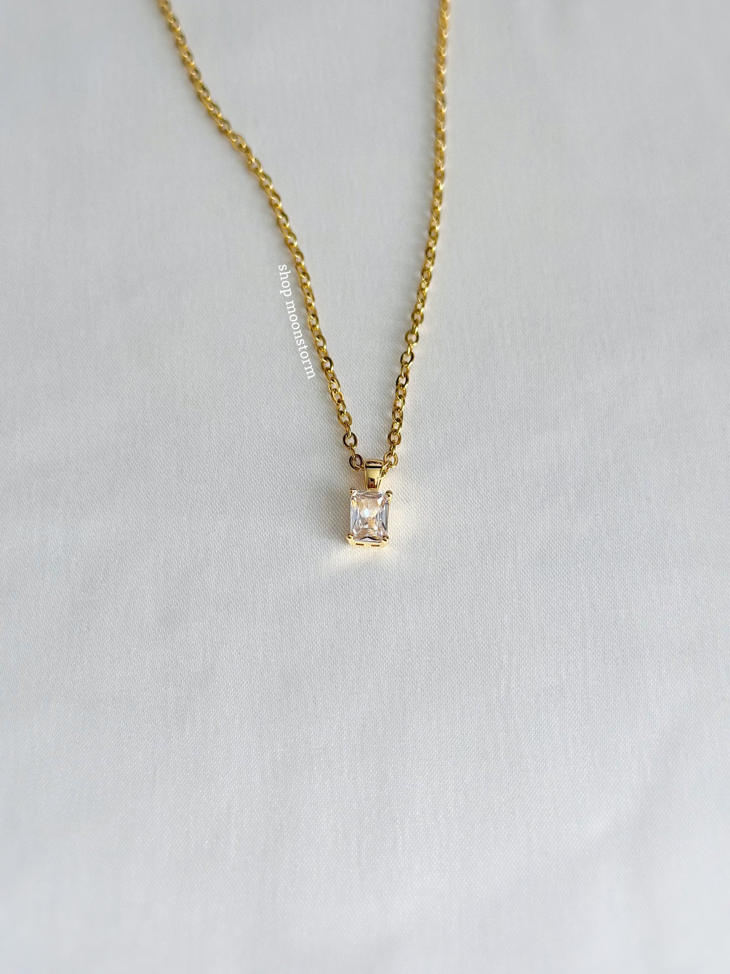Gold Diamond Rectangle Necklace