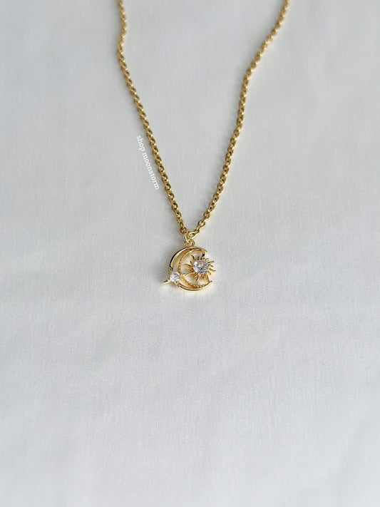 CZ Gold Moon & Star Necklace