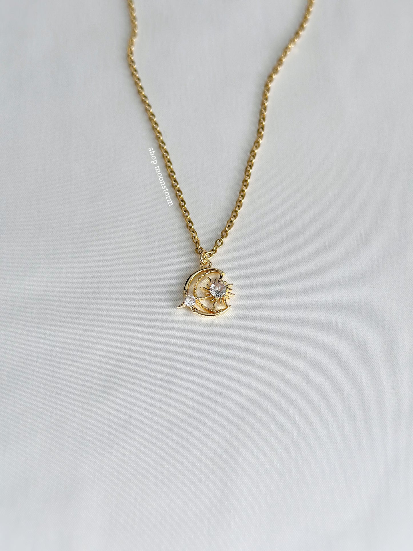 CZ Gold Moon & Star Necklace
