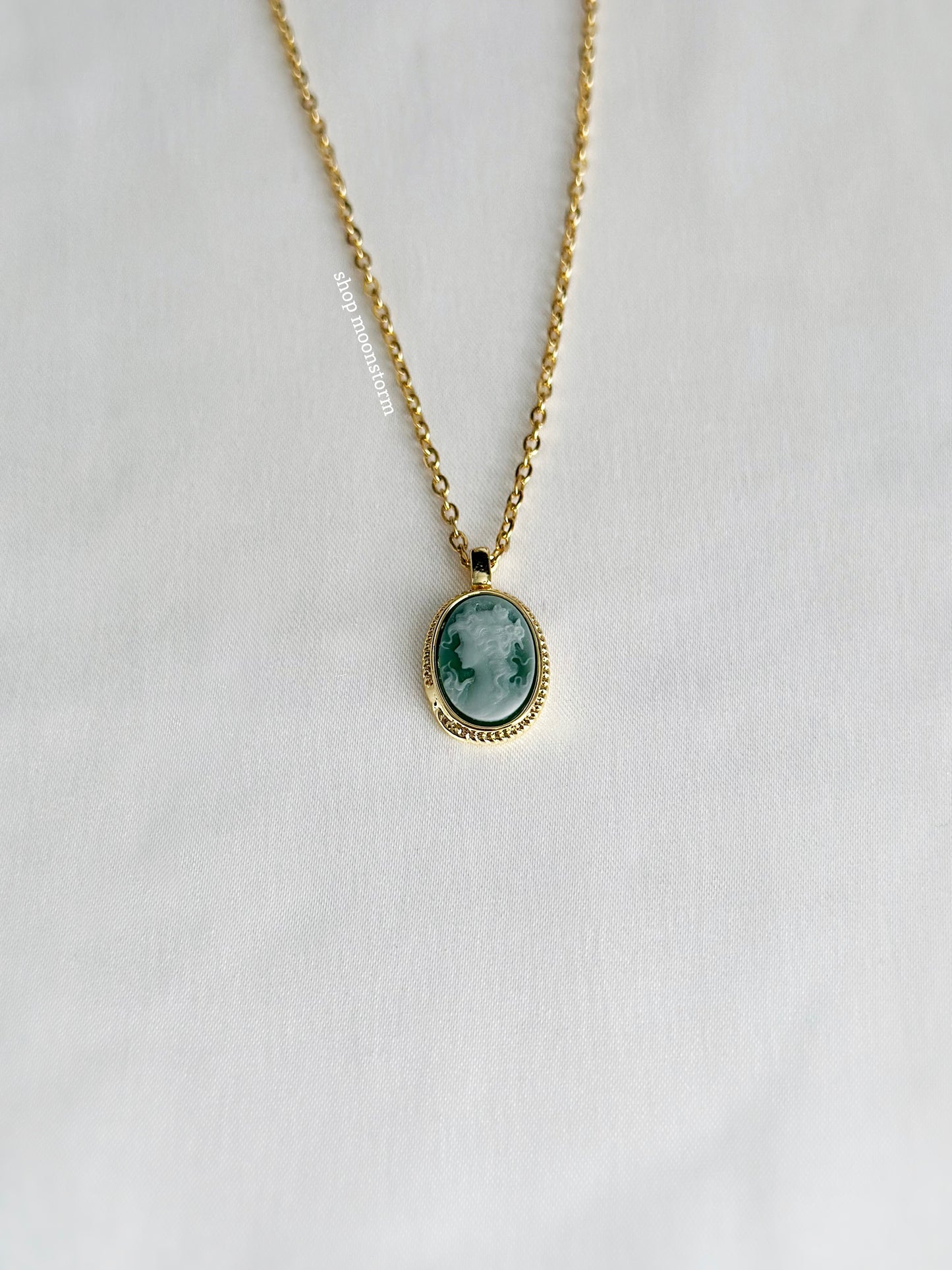 Victorian Green Cameo Necklace