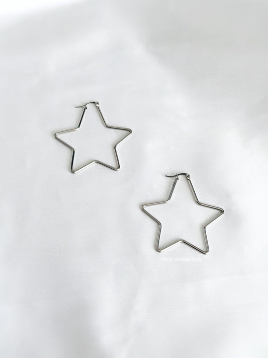 Silver Star Oversized Hoop Earrings