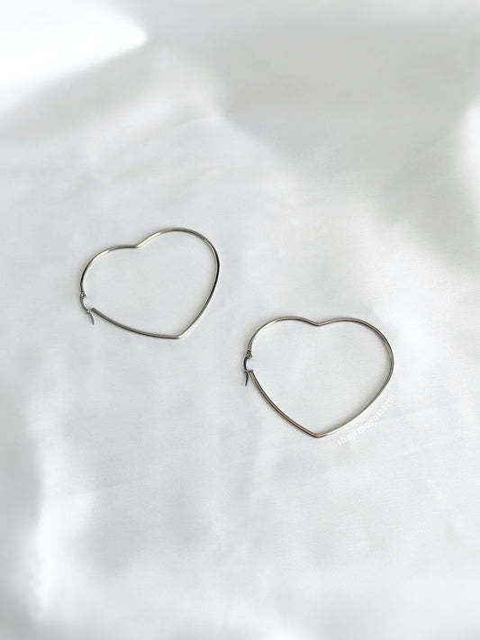 Silver Heart Oversized Hoop Earrings