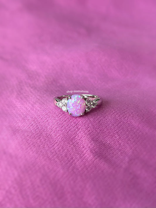 Iridescent Pink Oval Opal Ring