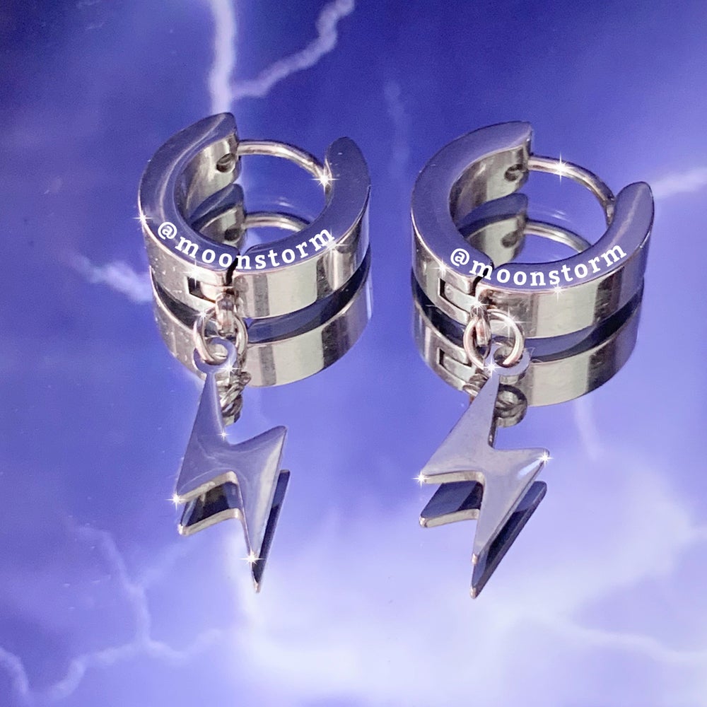 Silver Lightning Bolt Hoop Earrings