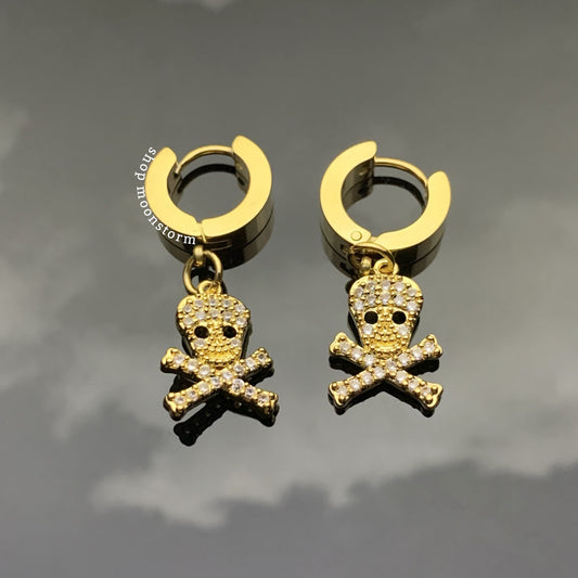 Gold Skull & Crossbones Hoop Earrings