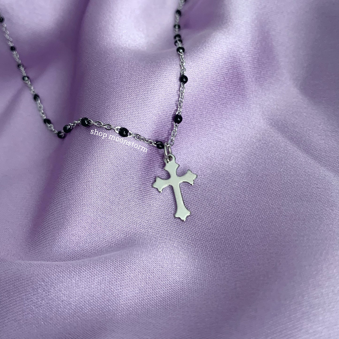 Goth Cross Beaded Necklace