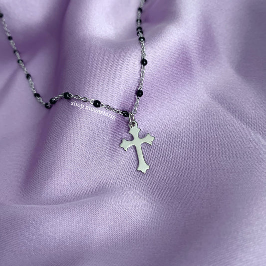Goth Cross Beaded Necklace
