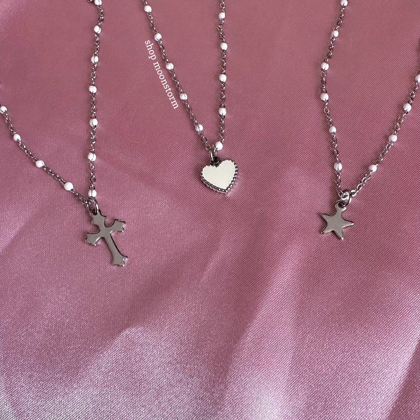 Goth Cross White Beaded Necklace