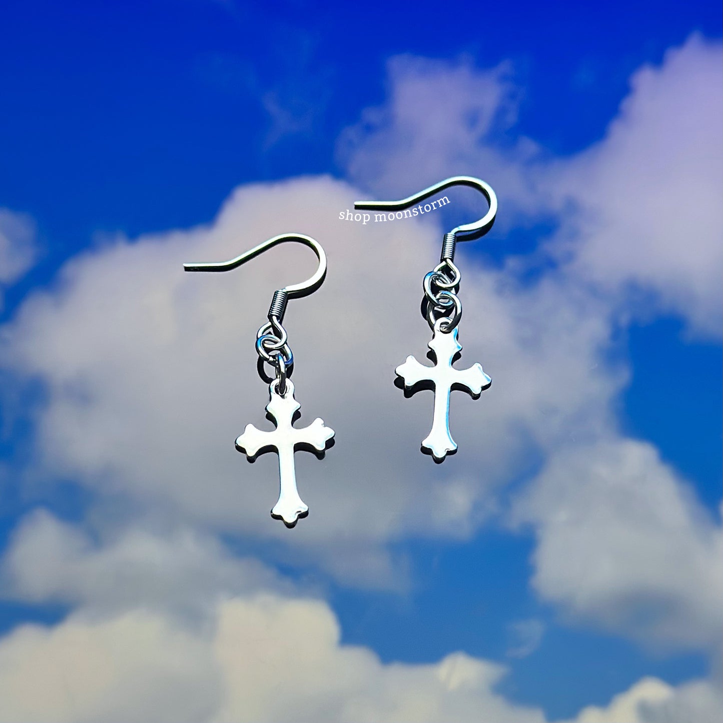 Silver Goth Cross Earrings
