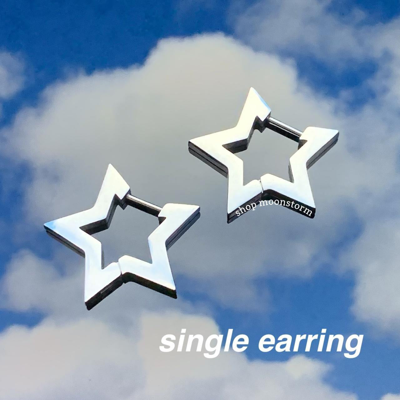 1 Single Silver Star Hoop Earring