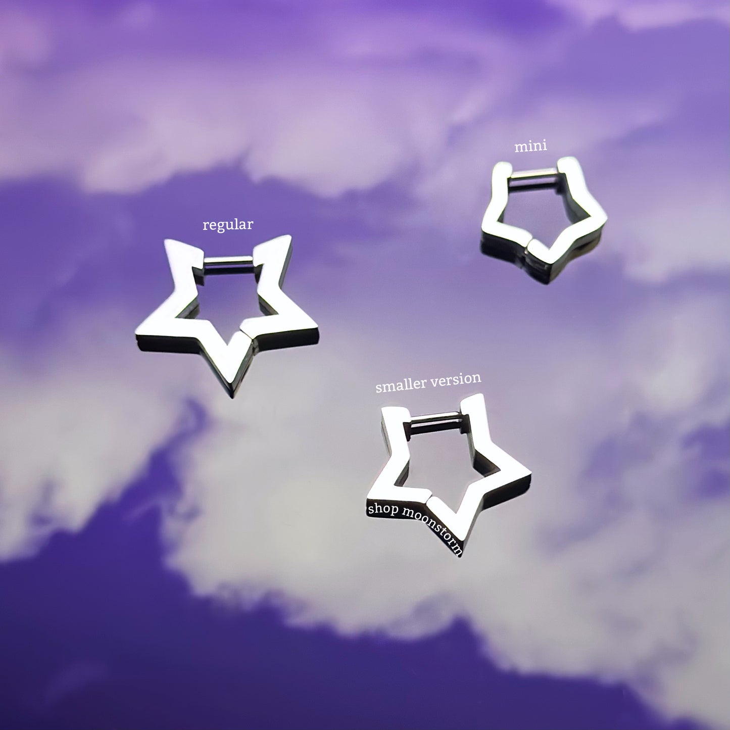 Silver Star Hoop Earrings (Smaller Version)