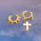 Gold Spike + Cross Hoop Earrings