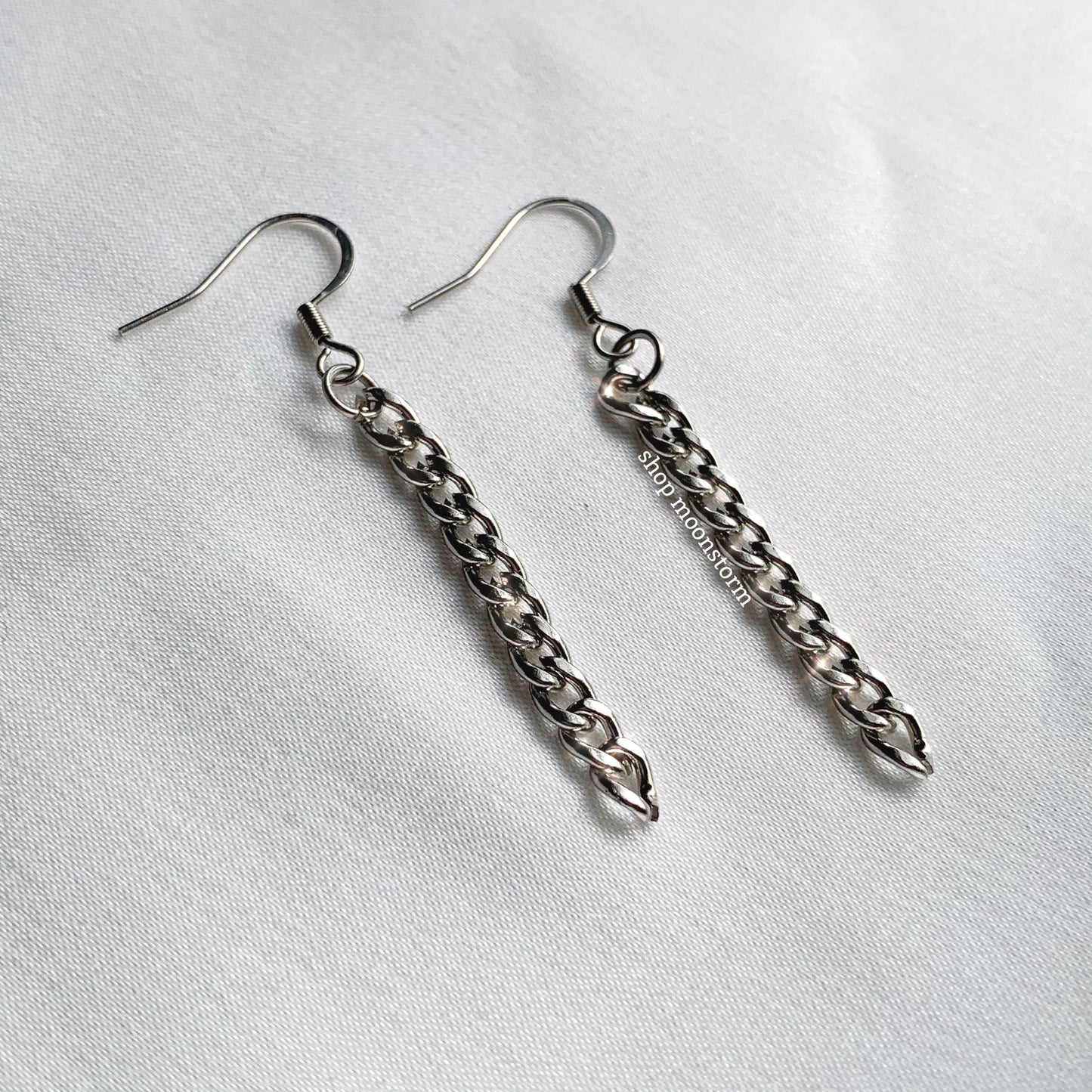 Silver Curb Chain Drop Earrings