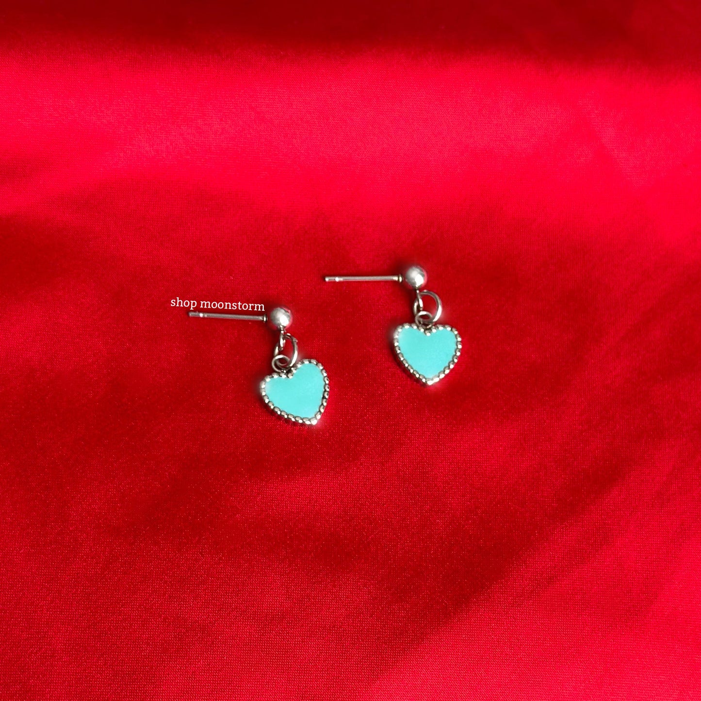 Ice Blue Heart Stud Earrings