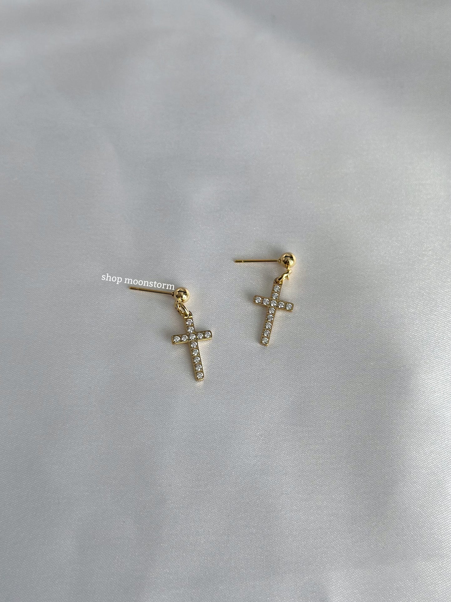 CZ Gold Cross Stud Earrings