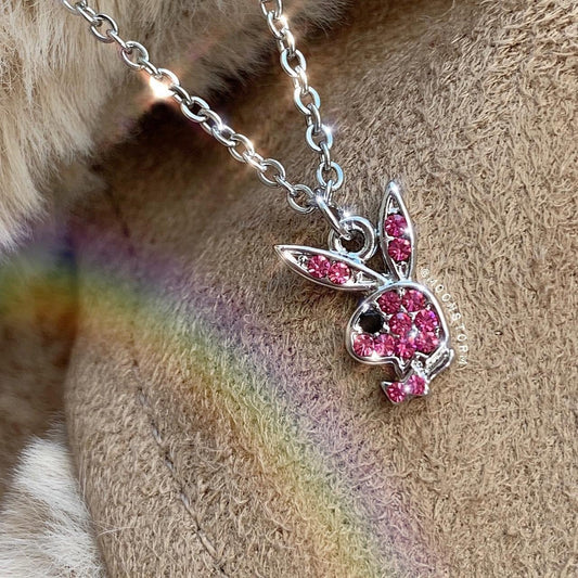 CZ Pink Bunny Necklace