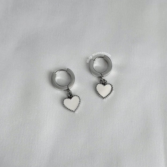 White Heart Hoop Earrings