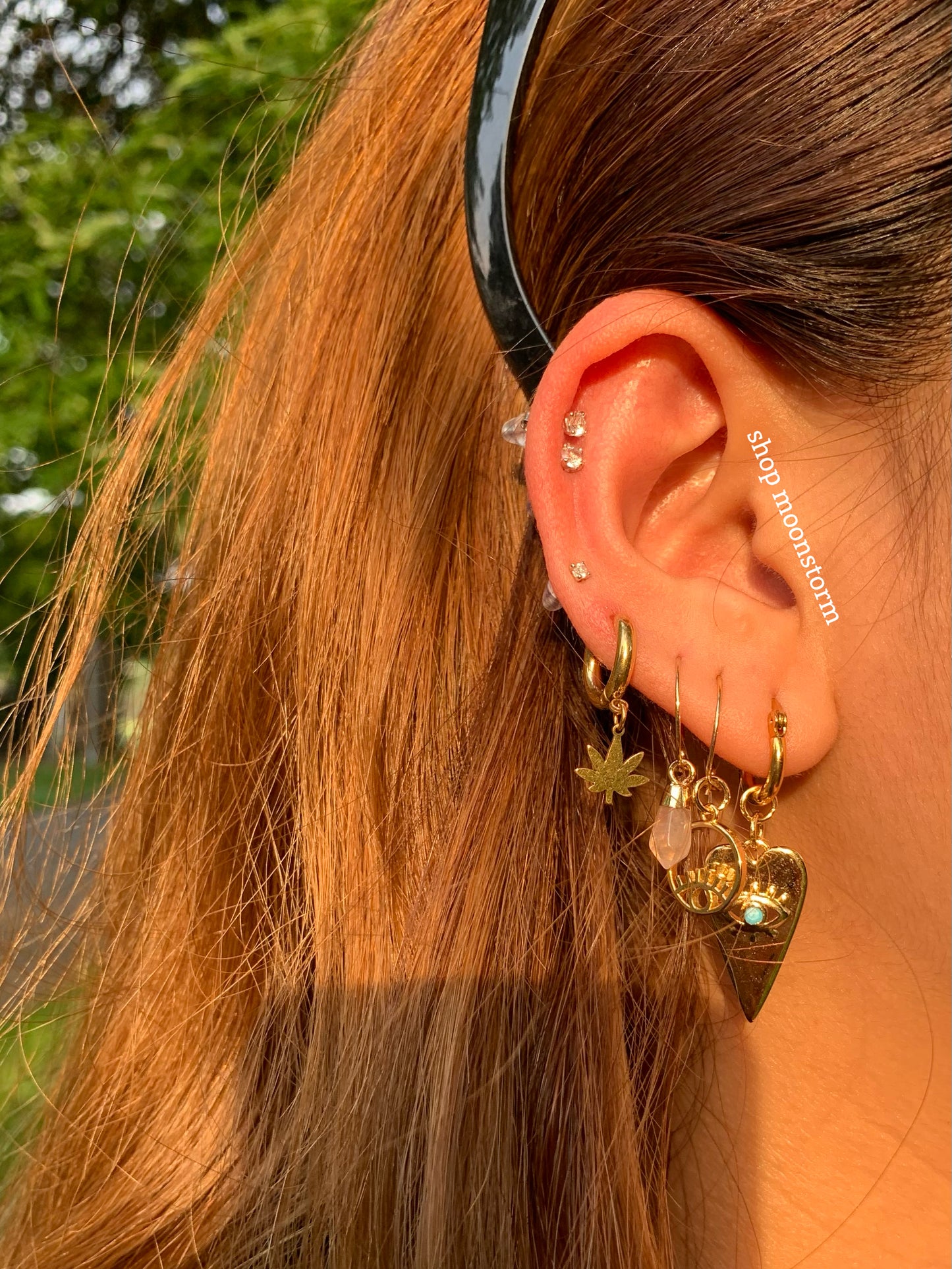 Gold Pot Leaf Hoop Earrings