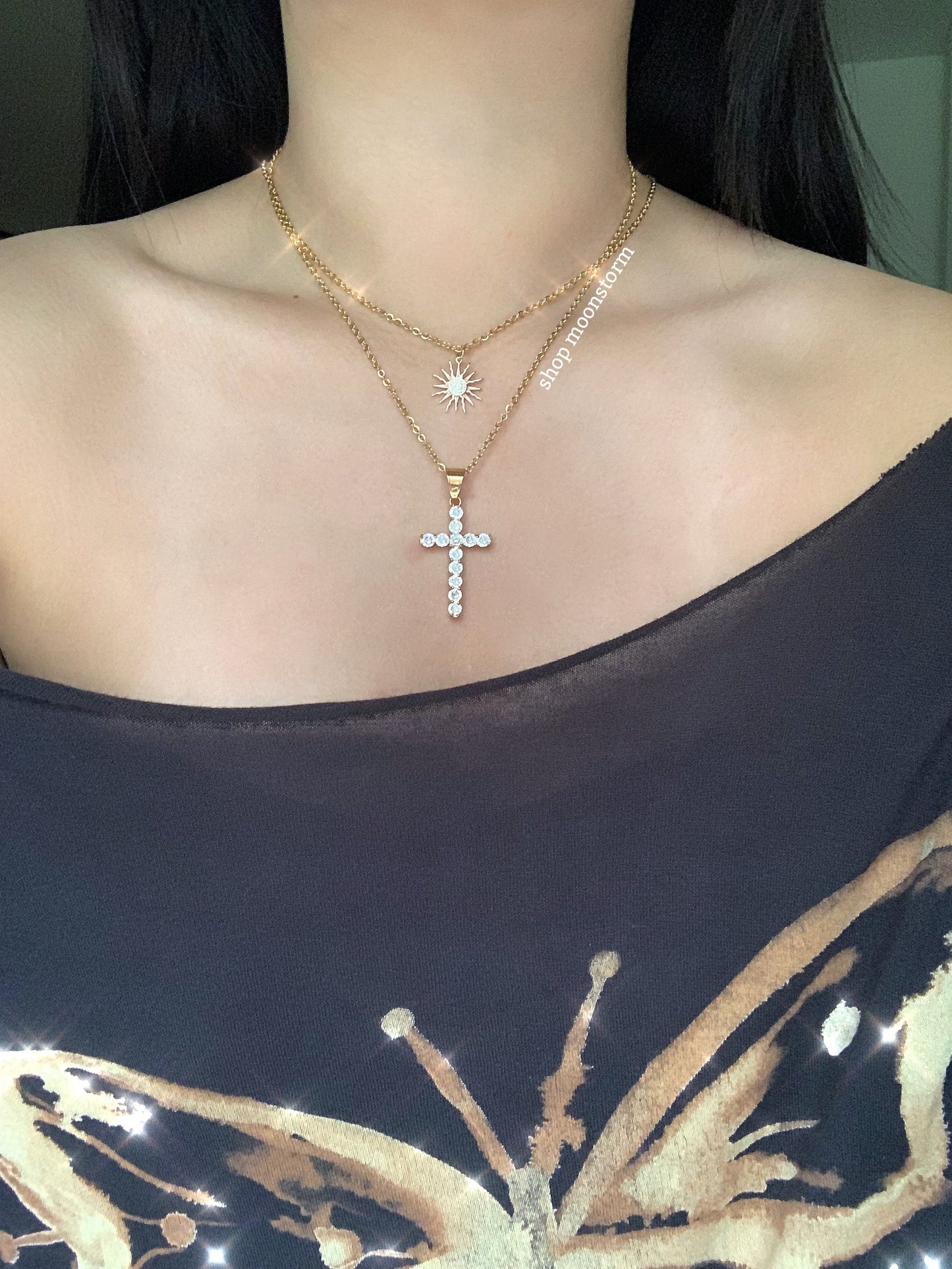 Icy Gold Cross Necklace
