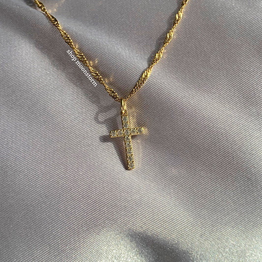 Reversible Gold Crystal Cross Necklace