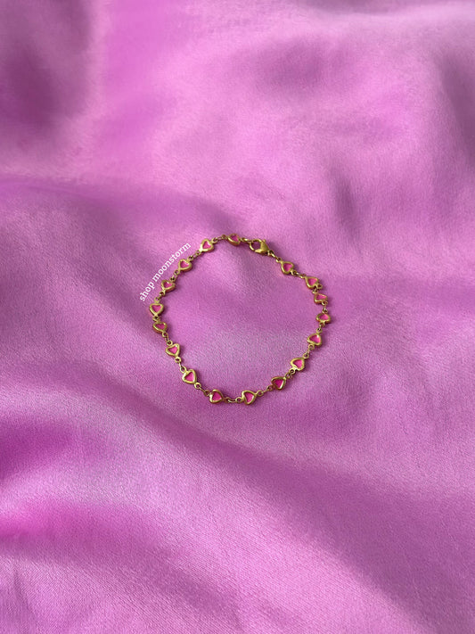 Gold & Pink Heart Bracelet